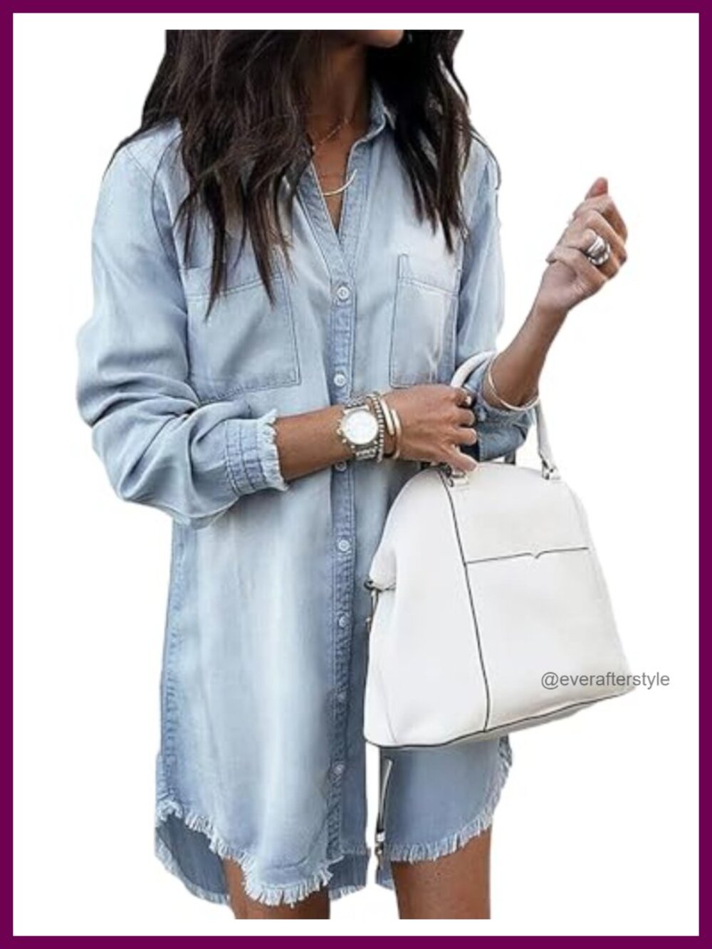 Denim Button Down Dress Long Sleeve Tunic Jean Shirt